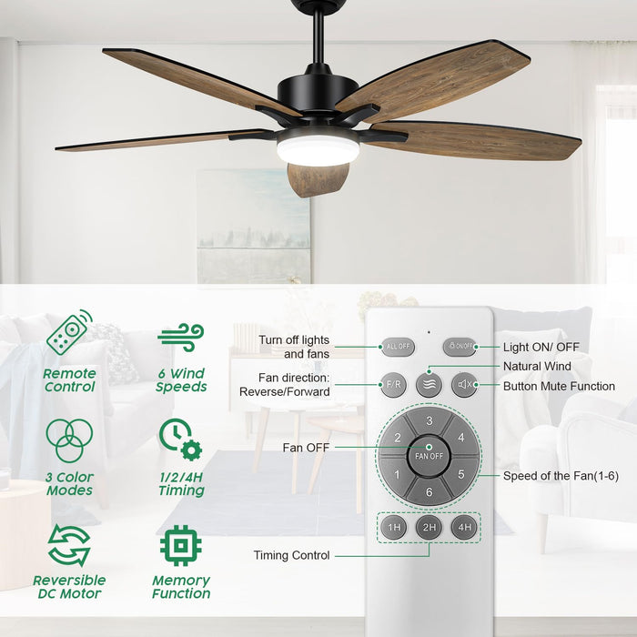 42in Ceiling Fan with Light, with Remote, Reversible DC, Light with 3CCT, 6 Speeds