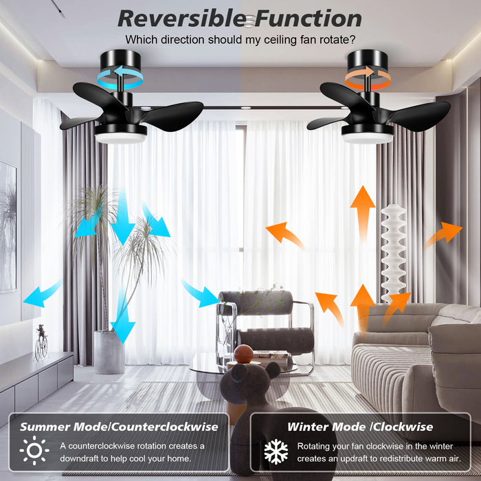 25in Ceiling Fan With Dimmable Light And Remote, 3 Blades With DC Motor, Indoor Outdoor