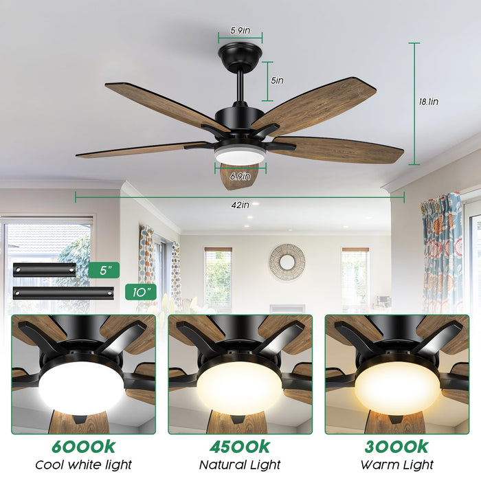 42in Ceiling Fan with Light, with Remote, Reversible DC, Light with 3CCT, 6 Speeds