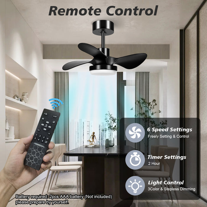 25in Ceiling Fan With Dimmable Light And Remote, 3 Blades With DC Motor, Indoor Outdoor