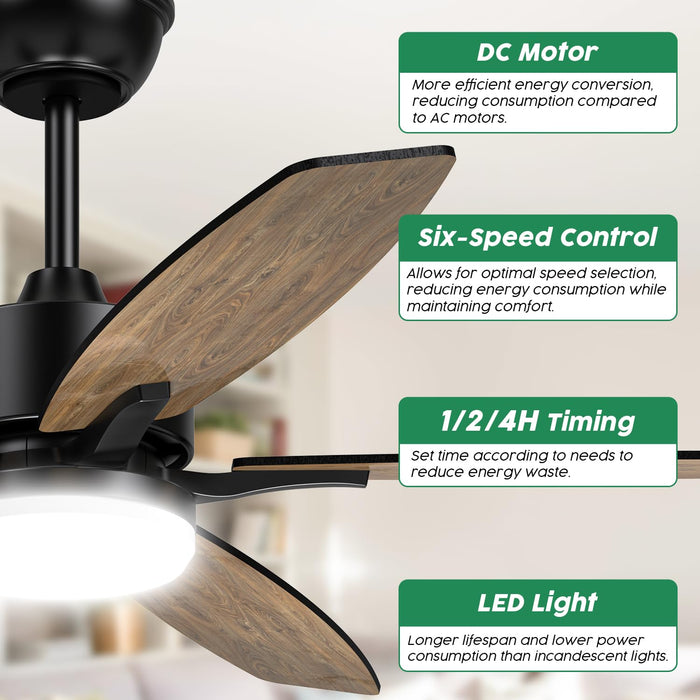 42in Ceiling Fan with Light, with Remote, Reversible DC, Light with 3CCT, 6 Speeds