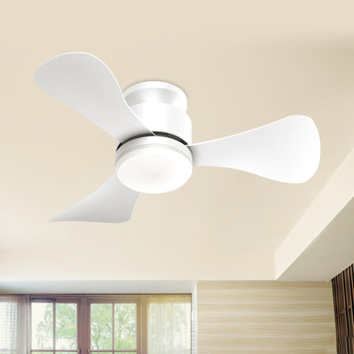 28in Low Profile Flush Mount Ceiling Fan, with Light and Remote, DC Motor with LED Light