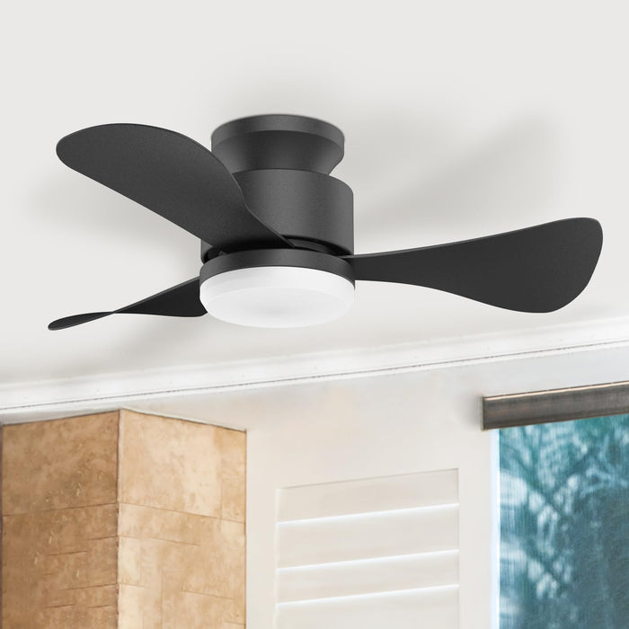 28in Low Profile Flush Mount Ceiling Fan, with Light and Remote, DC Motor with LED Light