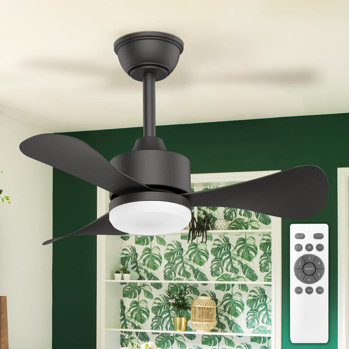 28in White Modern Small Ceiling Fan with Remote, Reversible DC Motor, 3 CCT, 6 Speeds