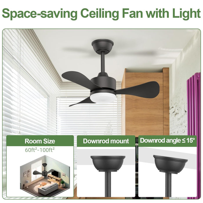 28in White Modern Small Ceiling Fan with Remote, Reversible DC Motor, 3 CCT, 6 Speeds