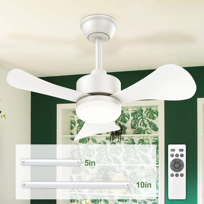 28in White Modern Small Ceiling Fan with Remote, Reversible DC Motor, 3 CCT, 6 Speeds