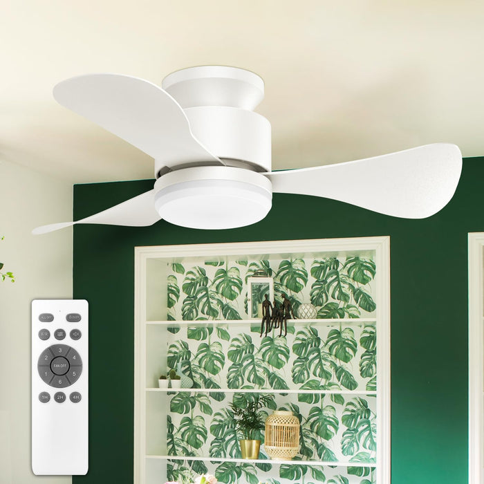 28in Low Profile Flush Mount Ceiling Fan, with Light and Remote, DC Motor with LED Light